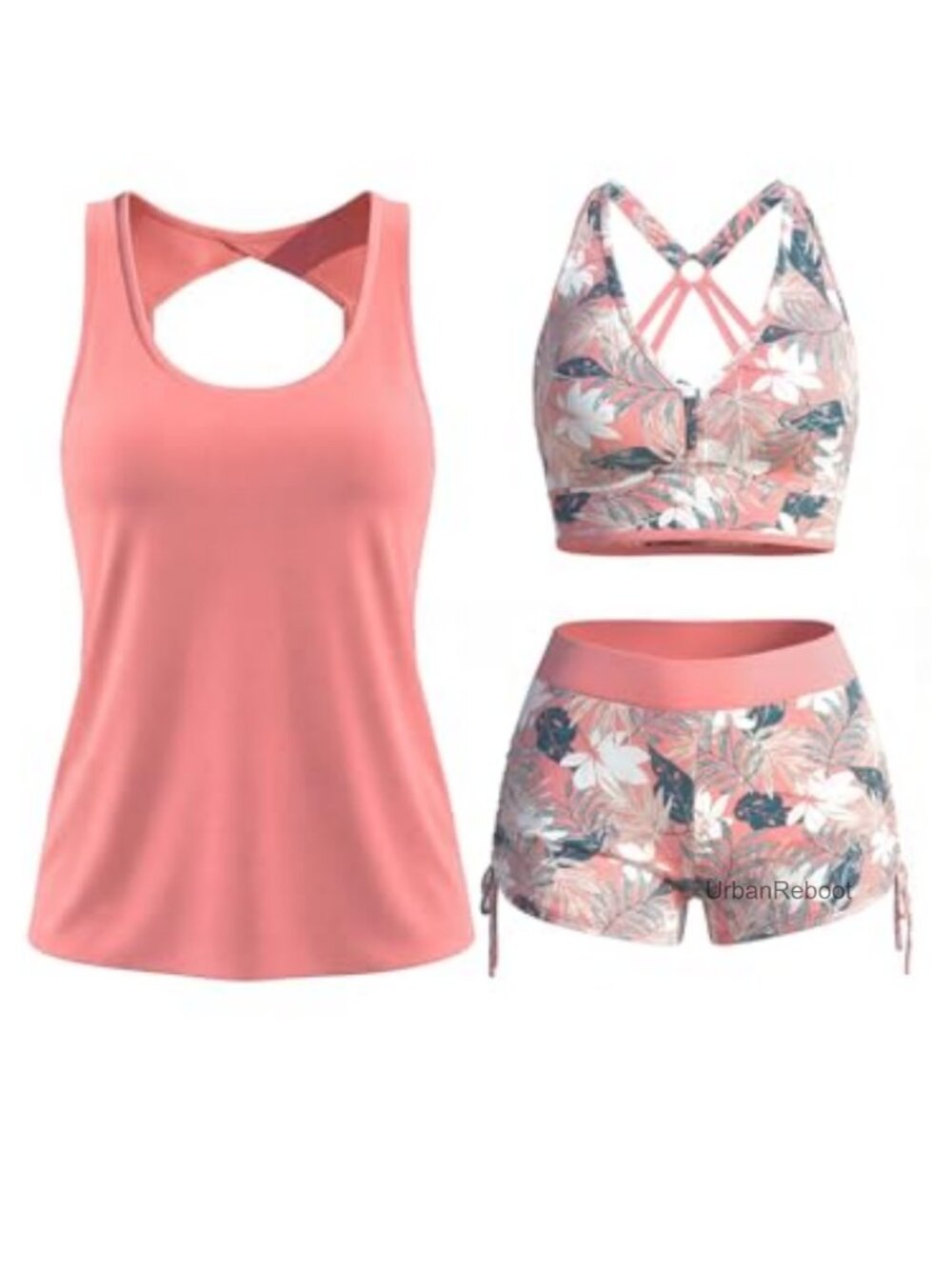 Women's Classic 3 Piece Tankini with Board Shorts, Stretchy Polyester Swimset